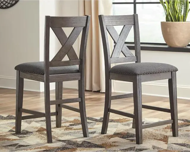 Alt view image 2 of 5 - Signature Design by Ashley Caitbrook Rustic 24.63" Counter Height Upholstered Barstool, Set of 2, Gray