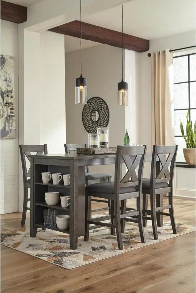 Alt view image 5 of 5 - Signature Design by Ashley Caitbrook Rustic 24.63" Counter Height Upholstered Barstool, Set of 2, Gray