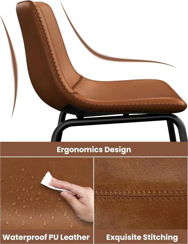 Alt view image 6 of 7 - Bar Stools Set of 3, 26 Inches Counter Height Bar Stools with Back, Modern Faux Leather Barstools with Metal Legs and Footrest, Bar Chairs for Kitchens Island (Dark Brown)