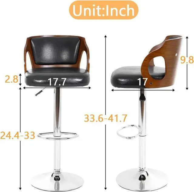 Alt view image 3 of 7 - BestOffice Modern Bar Stool Set of 2 Beech Barstools Height Adjustable Counter Stools Bar Chairs Swivel Bar Stool PU Leather Hydraulic Dining Room Chairs Home Kitchen Dining Room Stools