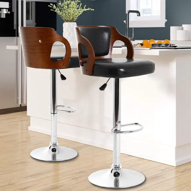 Alt view image 2 of 7 - BestOffice Modern Bar Stool Set of 2 Beech Barstools Height Adjustable Counter Stools Bar Chairs Swivel Bar Stool PU Leather Hydraulic Dining Room Chairs Home Kitchen Dining Room Stools