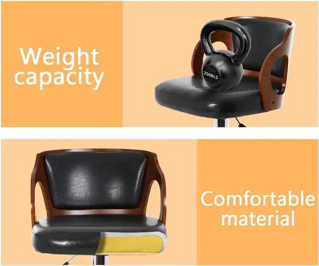 Alt view image 4 of 7 - BestOffice Modern Bar Stool Set of 2 Beech Barstools Height Adjustable Counter Stools Bar Chairs Swivel Bar Stool PU Leather Hydraulic Dining Room Chairs Home Kitchen Dining Room Stools
