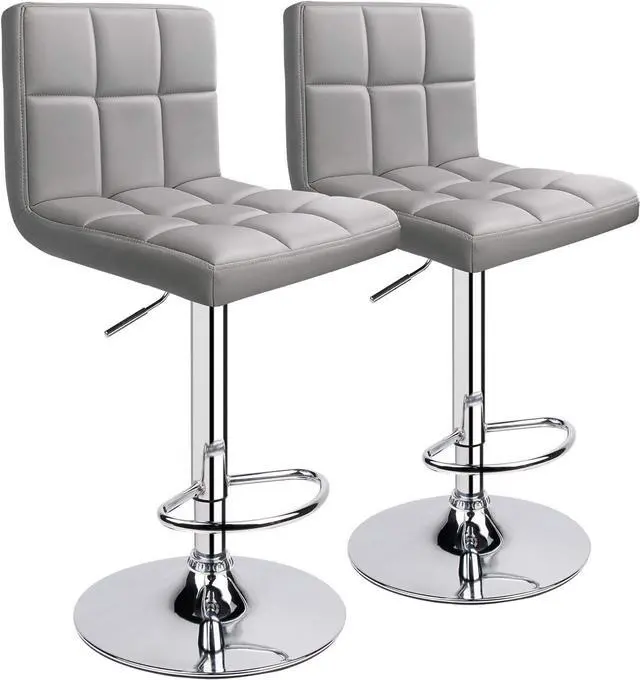 Main image of Leopard Bar Stools, Modern PU Leather Adjustable Swivel Bar Stool with Back, Set of 2 (Light Grey)