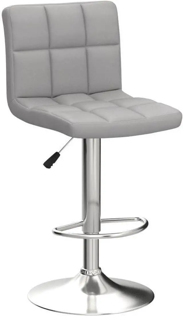 Alt view image 4 of 6 - Leopard Bar Stools, Modern PU Leather Adjustable Swivel Bar Stool with Back, Set of 2 (Light Grey)