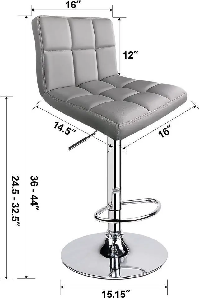 Alt view image 3 of 6 - Leopard Bar Stools, Modern PU Leather Adjustable Swivel Bar Stool with Back, Set of 2 (Light Grey)
