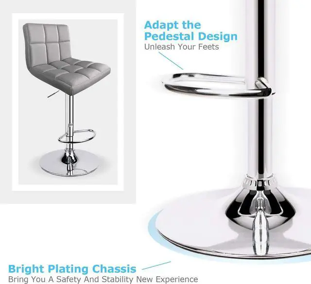 Alt view image 6 of 6 - Leopard Bar Stools, Modern PU Leather Adjustable Swivel Bar Stool with Back, Set of 2 (Light Grey)