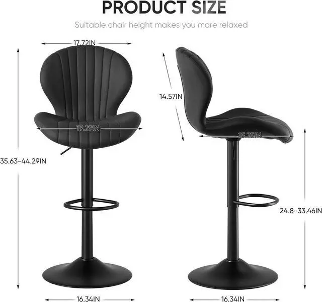 Alt view image 2 of 7 - Bar Stools Set of 3 Modern Swivel Bar Chairs, Barstools Counter Height with High Backrest, Easy 3-5 Minute Assembly for Bar, Kitchen, Dining Room Black