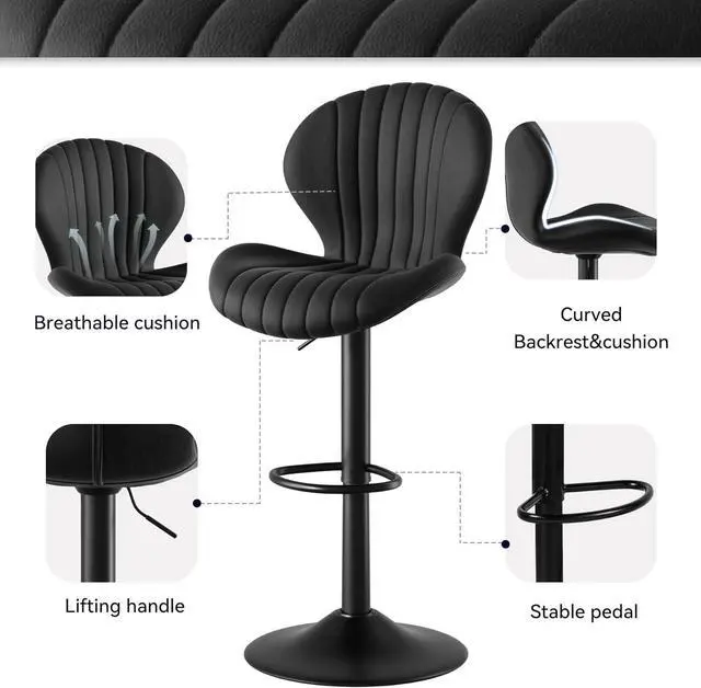 Alt view image 3 of 7 - Bar Stools Set of 3 Modern Swivel Bar Chairs, Barstools Counter Height with High Backrest, Easy 3-5 Minute Assembly for Bar, Kitchen, Dining Room Black