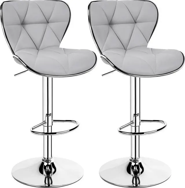 Main image of Yaheetech Bar Stools Set of 2, PU Leather Swivel Adjustable Barstools with Shell Back, Bar Chairs with Foma Padded for Home, Kitchen, Light Grey