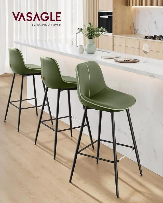 Alt view image 3 of 7 - VASAGLE Bar Stools Set of 2, Bar Height Bar Stools with Back, Ergonomic Backrest, Synthetic Leather, Metal Legs, 28.7-Inch Tall Stools for Kitchen Island Home Bar, Forest Green ULBC888C01