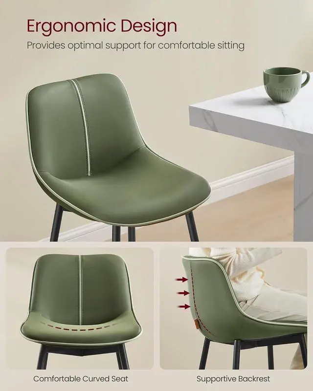 Alt view image 4 of 7 - VASAGLE Bar Stools Set of 2, Bar Height Bar Stools with Back, Ergonomic Backrest, Synthetic Leather, Metal Legs, 28.7-Inch Tall Stools for Kitchen Island Home Bar, Forest Green ULBC888C01