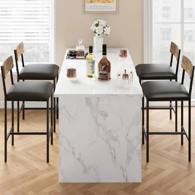 Alt view image 2 of 7 - IDEALHOUSE Bar Stools Set of 4, Kitchen Bar Stools with Footrest, 25.5 Inches Upholstered Bar Chairs with Back, 4 Counter Height Barstools for Counter Bar, Island, Easy Assembly, Rustic Brown