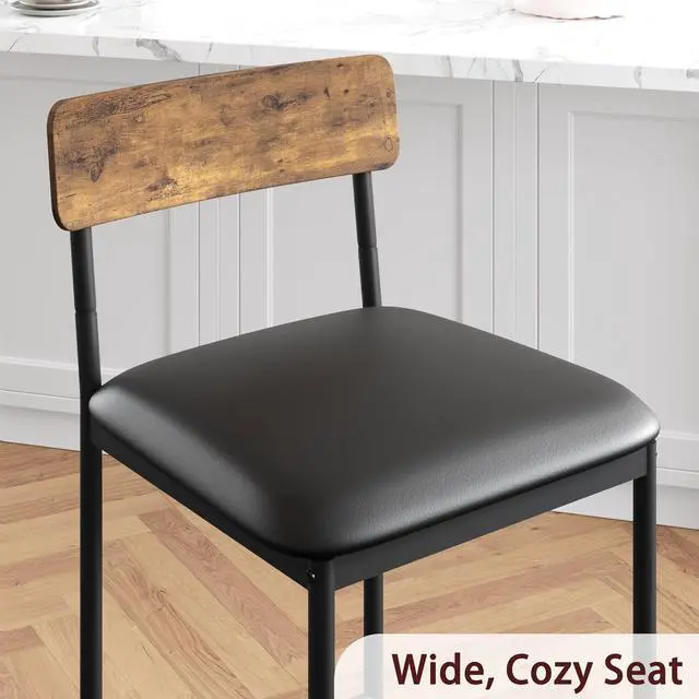 Alt view image 5 of 7 - IDEALHOUSE Bar Stools Set of 4, Kitchen Bar Stools with Footrest, 25.5 Inches Upholstered Bar Chairs with Back, 4 Counter Height Barstools for Counter Bar, Island, Easy Assembly, Rustic Brown