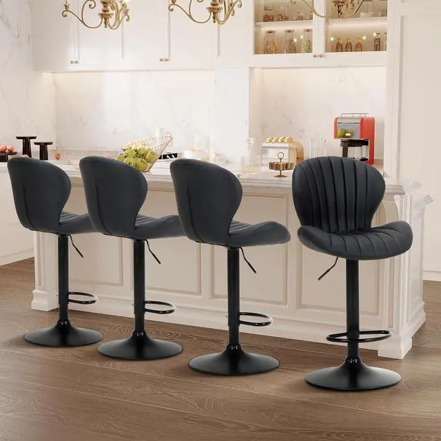Main image of COLAMY Bar Stools Set of 4, Modern Swivel Bar Chairs, Adjustable Faux Leather Upholstered Barstools Counter Height with High Backrest for Bar, Kitchen Island, Dining Room, Black
