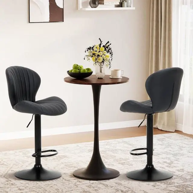 Alt view image 3 of 7 - COLAMY Bar Stools Set of 4, Modern Swivel Bar Chairs, Adjustable Faux Leather Upholstered Barstools Counter Height with High Backrest for Bar, Kitchen Island, Dining Room, Black