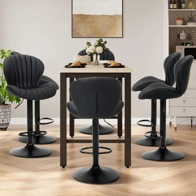 Alt view image 6 of 7 - COLAMY Bar Stools Set of 4, Modern Swivel Bar Chairs, Adjustable Faux Leather Upholstered Barstools Counter Height with High Backrest for Bar, Kitchen Island, Dining Room, Black
