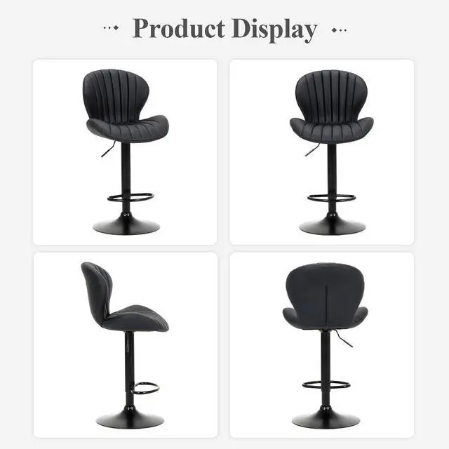 Alt view image 7 of 7 - COLAMY Bar Stools Set of 4, Modern Swivel Bar Chairs, Adjustable Faux Leather Upholstered Barstools Counter Height with High Backrest for Bar, Kitchen Island, Dining Room, Black