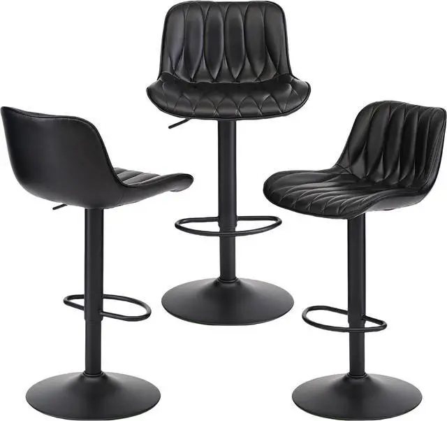 Main image of Black Counter Height Swivel Bar Stools Set of 3, Adjustable Bar Stool with Back 25"-33", Modern Faux Leather Barstools for Kitchen Island (Black, 3PCS)