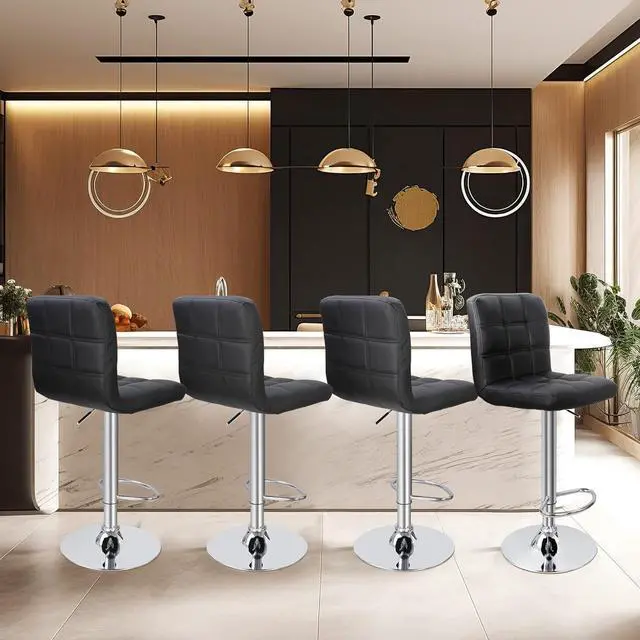 Alt view image 2 of 7 - ZENY Set of 4 Adjustable Swivel Barstools, Modern PU Leather Kitchen Counter Bar Stools, Square Back Bar Stool