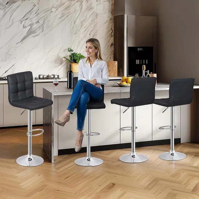 Alt view image 5 of 7 - ZENY Set of 4 Adjustable Swivel Barstools, Modern PU Leather Kitchen Counter Bar Stools, Square Back Bar Stool