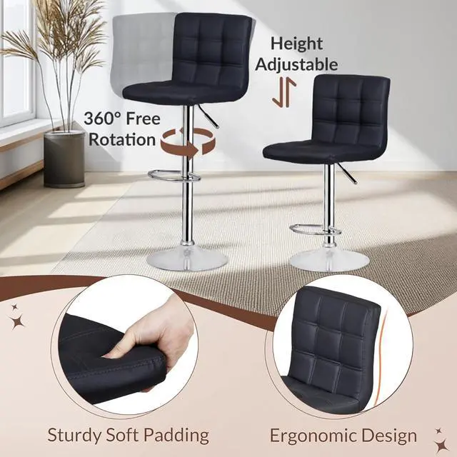 Alt view image 6 of 7 - ZENY Set of 4 Adjustable Swivel Barstools, Modern PU Leather Kitchen Counter Bar Stools, Square Back Bar Stool