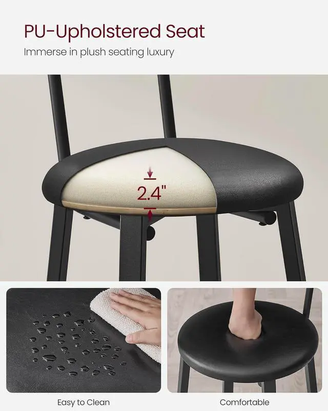 Alt view image 7 of 7 - VASAGLE Bar Stools, Set of 2 PU Upholstered Breakfast Stools, 29.7 Inches Barstools with Back and Footrest, Simple Assembly, for Dining Room Kitchen Counter Bar, Rustic Brown and Black ULBC069B81