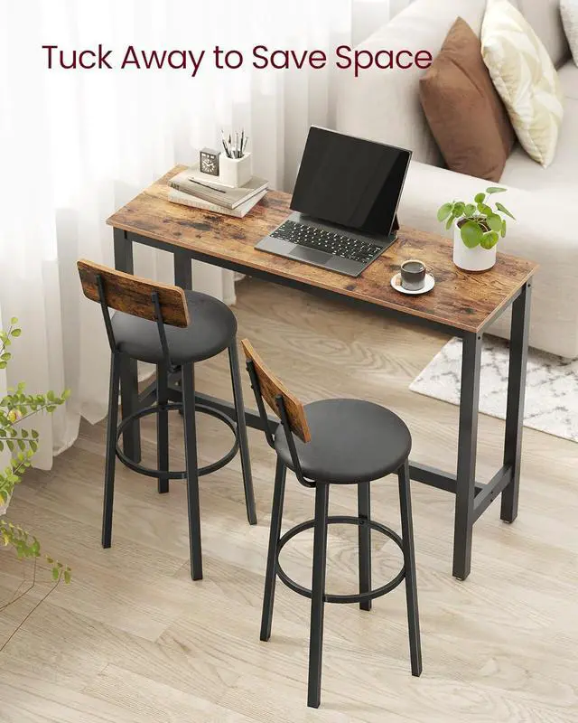 Alt view image 6 of 7 - VASAGLE Bar Stools, Set of 2 PU Upholstered Breakfast Stools, 29.7 Inches Barstools with Back and Footrest, Simple Assembly, for Dining Room Kitchen Counter Bar, Rustic Brown and Black ULBC069B81