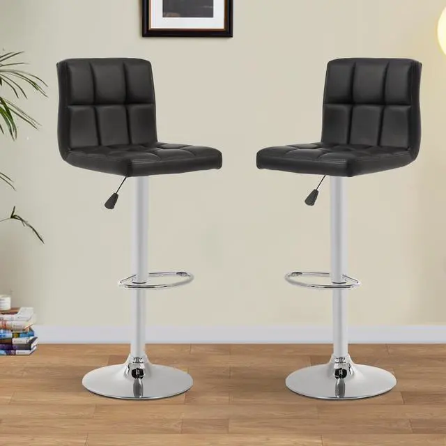 Alt view image 4 of 7 - BestOffice Bar Stools Set of 2, Adjustable Swivel Bar Stools, Counter Height Bar Stools with Back PU Leather Armless Hydraulic Kitchen Counter Bar Stool (Black)