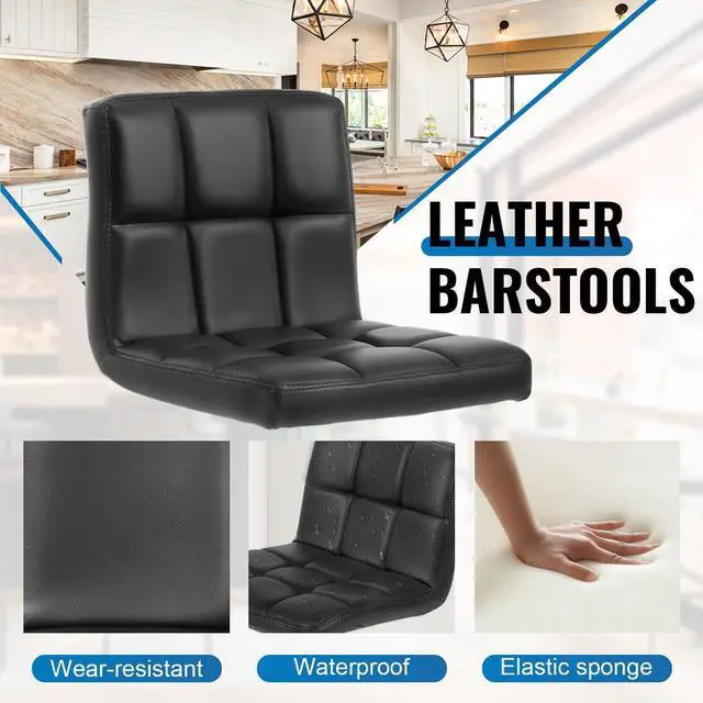 Alt view image 6 of 7 - BestOffice Bar Stools Set of 2, Adjustable Swivel Bar Stools, Counter Height Bar Stools with Back PU Leather Armless Hydraulic Kitchen Counter Bar Stool (Black)