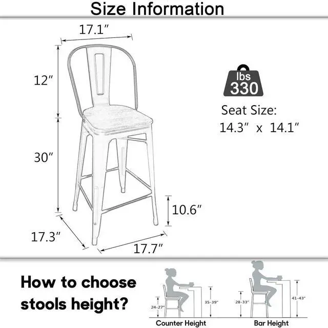 Alt view image 2 of 7 - Aklaus Metal Bar Stools Set of 4,30 inch Barstools Bar Height Bar Stools with Backs Farmhouse Bar Stools with Larger Seat High Back Kitchen Dining Chairs Modern Bar Chairs Matte Black Stools