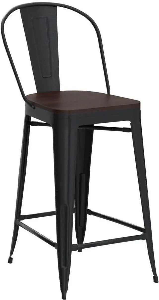 Alt view image 4 of 7 - Aklaus Metal Bar Stools Set of 4,30 inch Barstools Bar Height Bar Stools with Backs Farmhouse Bar Stools with Larger Seat High Back Kitchen Dining Chairs Modern Bar Chairs Matte Black Stools