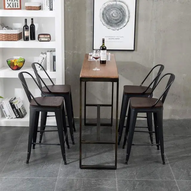 Alt view image 5 of 7 - Aklaus Metal Bar Stools Set of 4,30 inch Barstools Bar Height Bar Stools with Backs Farmhouse Bar Stools with Larger Seat High Back Kitchen Dining Chairs Modern Bar Chairs Matte Black Stools