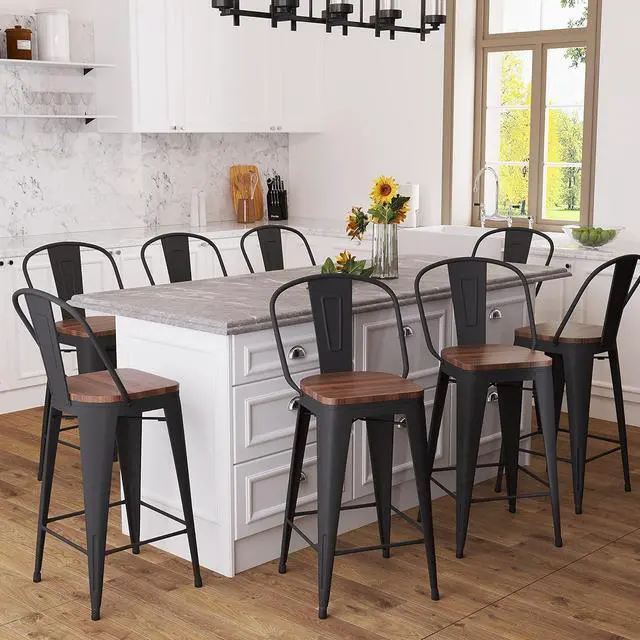 Alt view image 7 of 7 - Aklaus Metal Bar Stools Set of 4,30 inch Barstools Bar Height Bar Stools with Backs Farmhouse Bar Stools with Larger Seat High Back Kitchen Dining Chairs Modern Bar Chairs Matte Black Stools