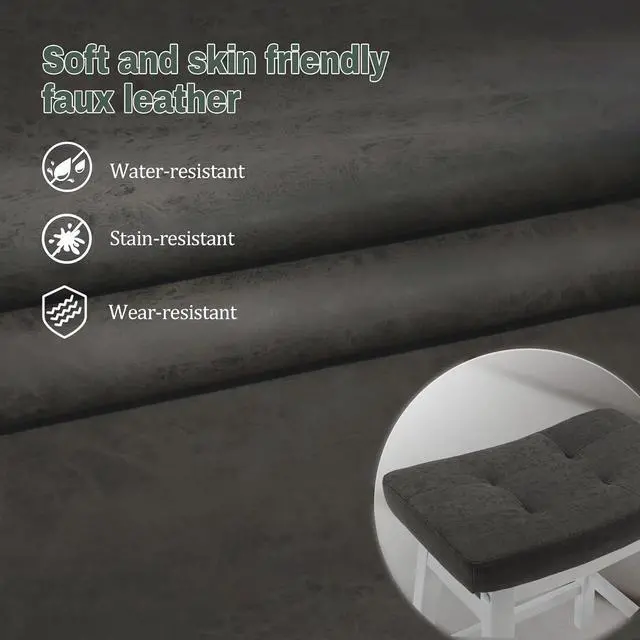 Alt view image 5 of 7 - Counter Height Bar Stools Set of 3 for Kitchen Counter Farmhouse Modern Barstools with Faux Leather Upholstered Backless Seat and Solid Wood Legs 24 inch Bar Chairs, Grey + White