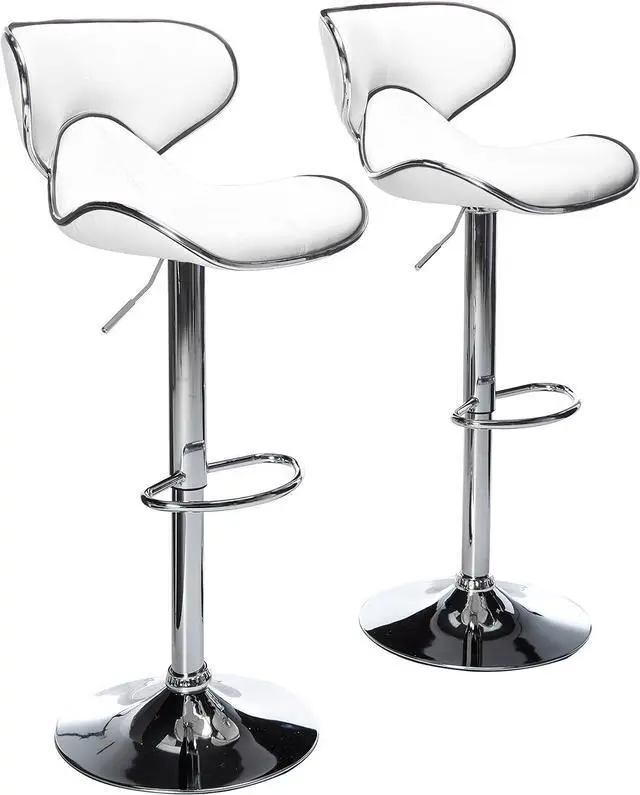 Main image of Roundhill Furniture Masaccio Cushioned Leatherette Upholstery Airlift Adjustable Swivel Barstool with Chrome Base, Set of 2, White