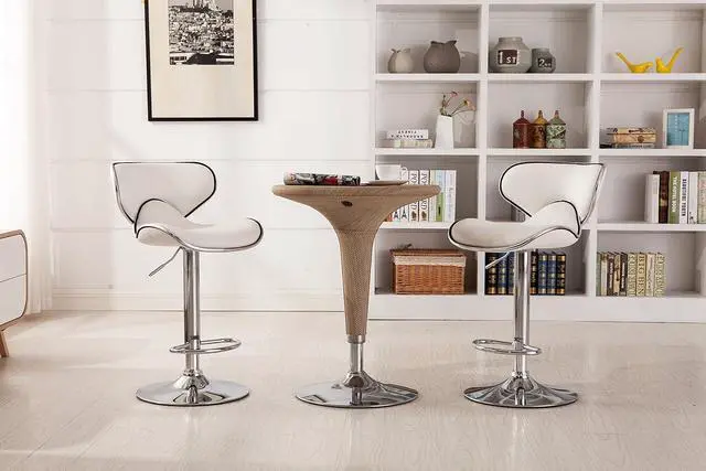 Alt view image 3 of 7 - Roundhill Furniture Masaccio Cushioned Leatherette Upholstery Airlift Adjustable Swivel Barstool with Chrome Base, Set of 2, White