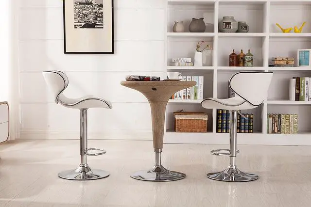 Alt view image 4 of 7 - Roundhill Furniture Masaccio Cushioned Leatherette Upholstery Airlift Adjustable Swivel Barstool with Chrome Base, Set of 2, White