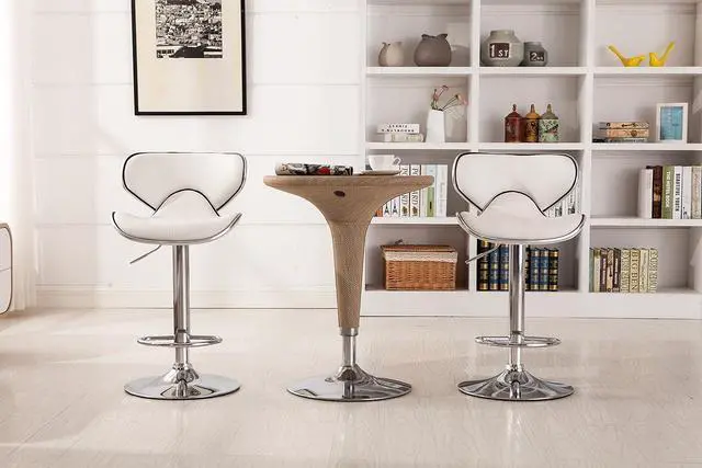 Alt view image 5 of 7 - Roundhill Furniture Masaccio Cushioned Leatherette Upholstery Airlift Adjustable Swivel Barstool with Chrome Base, Set of 2, White