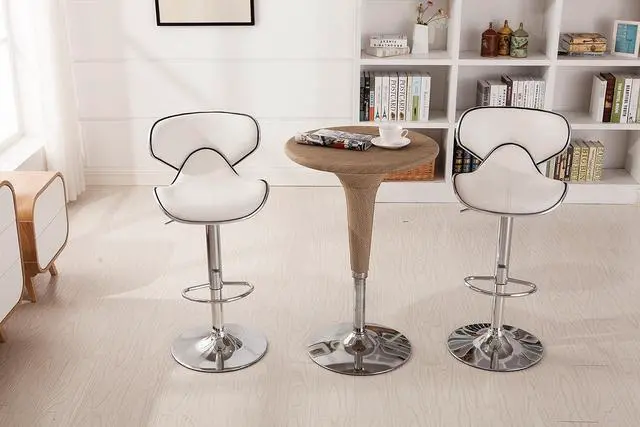 Alt view image 6 of 7 - Roundhill Furniture Masaccio Cushioned Leatherette Upholstery Airlift Adjustable Swivel Barstool with Chrome Base, Set of 2, White