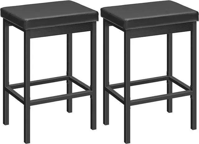 Main image of HOOBRO Bar Stools, Set of 2 Bar Chairs, 24.8-Inch Height Stools, Breakfast Bar Stools, Kitchen Stools, 2" Thick Upholstery, for Kitchen, Dining Room, Cafe, Bar Counter, Black BB21BY01