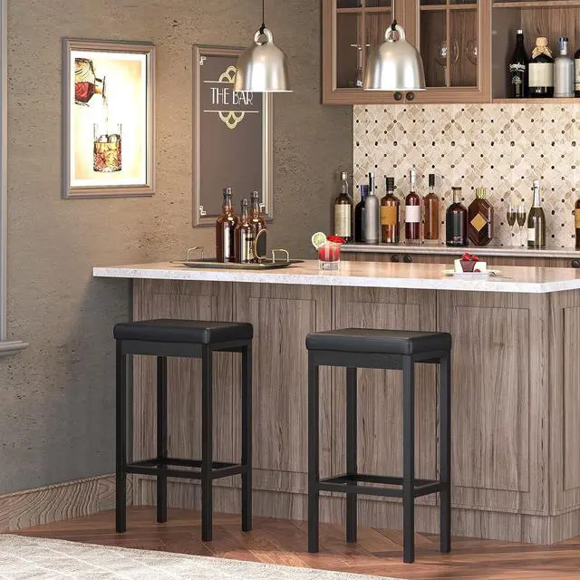 Alt view image 7 of 7 - HOOBRO Bar Stools, Set of 2 Bar Chairs, 24.8-Inch Height Stools, Breakfast Bar Stools, Kitchen Stools, 2" Thick Upholstery, for Kitchen, Dining Room, Cafe, Bar Counter, Black BB21BY01