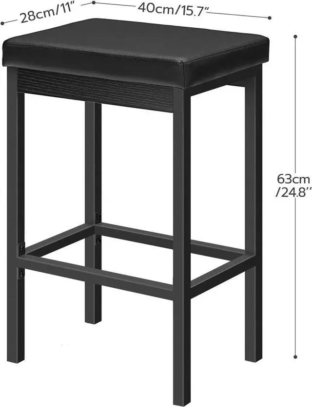 Alt view image 3 of 7 - HOOBRO Bar Stools, Set of 2 Bar Chairs, 24.8-Inch Height Stools, Breakfast Bar Stools, Kitchen Stools, 2" Thick Upholstery, for Kitchen, Dining Room, Cafe, Bar Counter, Black BB21BY01