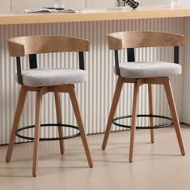 Main image of DUOMAY Swivel Bar Stools Set of 2, 26" Counter Height Bar Stool with Footrest Modern Wood Barstools with Linen Upholstered Seat Counter Stools for Kitchen Island Home Bar, Grey