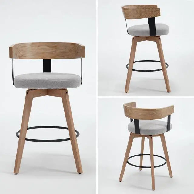 Alt view image 4 of 7 - DUOMAY Swivel Bar Stools Set of 2, 26" Counter Height Bar Stool with Footrest Modern Wood Barstools with Linen Upholstered Seat Counter Stools for Kitchen Island Home Bar, Grey
