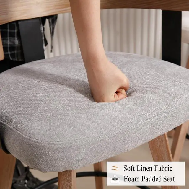 Alt view image 6 of 7 - DUOMAY Swivel Bar Stools Set of 2, 26" Counter Height Bar Stool with Footrest Modern Wood Barstools with Linen Upholstered Seat Counter Stools for Kitchen Island Home Bar, Grey