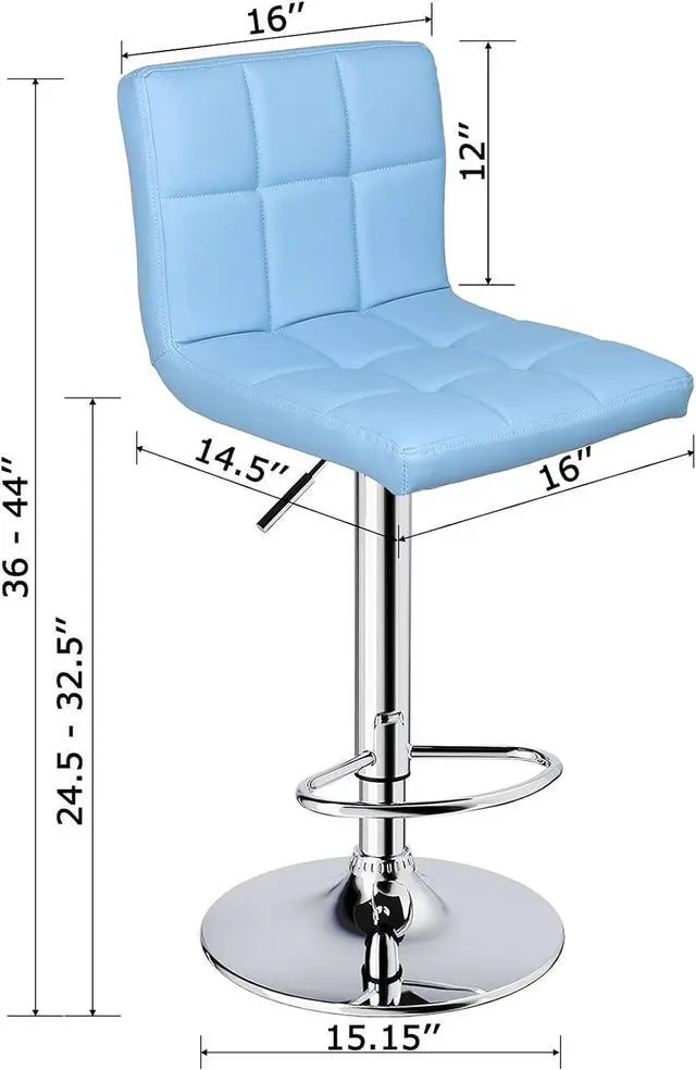 Alt view image 3 of 7 - Leopard Bar Stools, Modern PU Leather Adjustable Swivel Bar Stool with Back, Set of 2 (Light Blue)