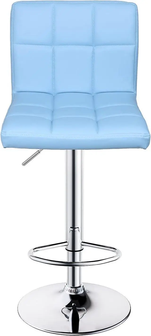 Alt view image 5 of 7 - Leopard Bar Stools, Modern PU Leather Adjustable Swivel Bar Stool with Back, Set of 2 (Light Blue)