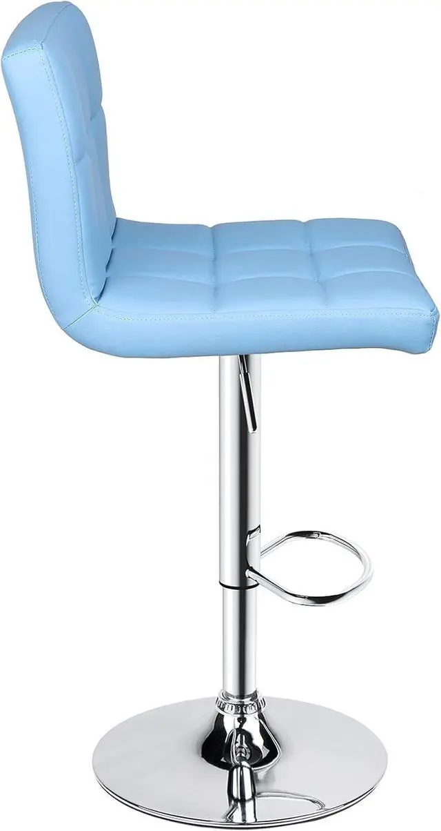 Alt view image 6 of 7 - Leopard Bar Stools, Modern PU Leather Adjustable Swivel Bar Stool with Back, Set of 2 (Light Blue)