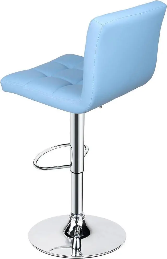 Alt view image 7 of 7 - Leopard Bar Stools, Modern PU Leather Adjustable Swivel Bar Stool with Back, Set of 2 (Light Blue)