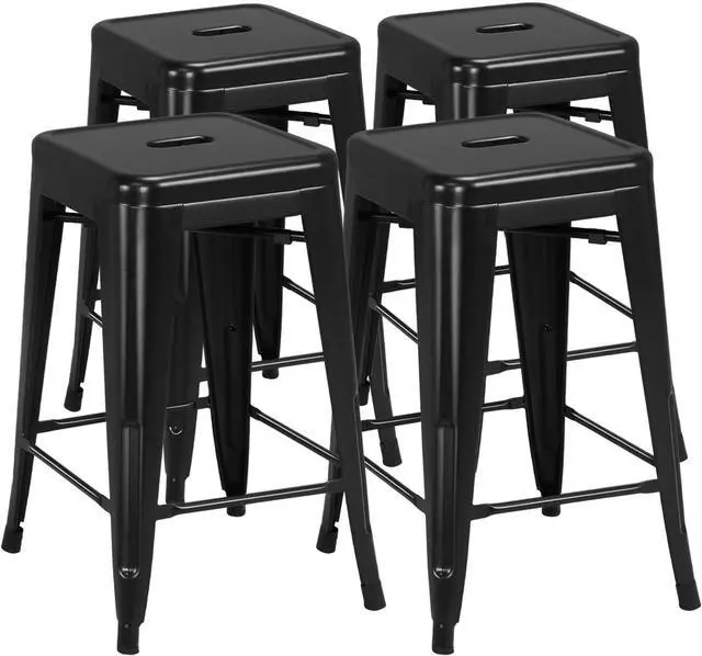 Main image of Yaheetech 24 inch barstools Set of 4 Counter Height Metal Bar Stools, Indoor/Outdoor Stackable Bartool Industrial High Backless Stools Black
